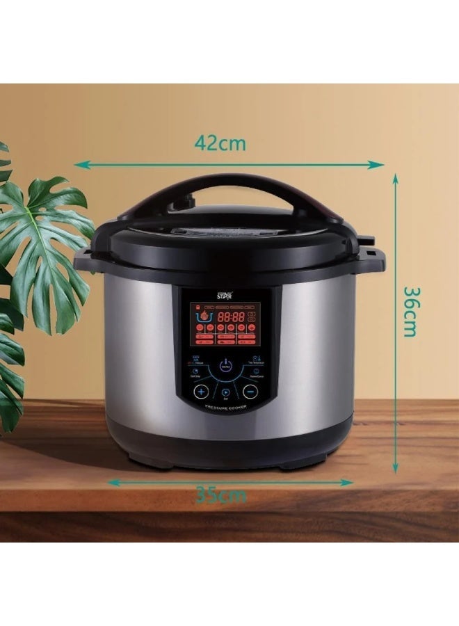 Winning Star, pressure cooker, capacity 10 liters, digital, 14 functions, spoon and measuring cup accessories, stainless steel, 1350 watts, black silver, M/ ST-9336 - Image 4